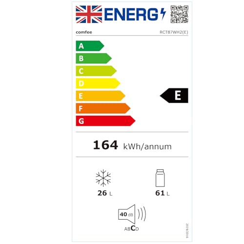 COMFEE' RCT87WH2(E) 87L Under Counter Fridge Freezer, Interior Light, Adjustable Shelves