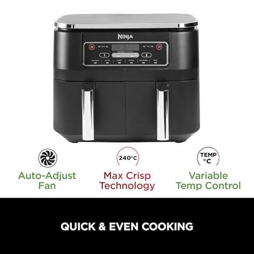 Ninja Foodi Dual Zone Digital Air Fryer, 2 Drawers, 7.6L, 6-in-1, Uses No Oil, Air Fry, Black