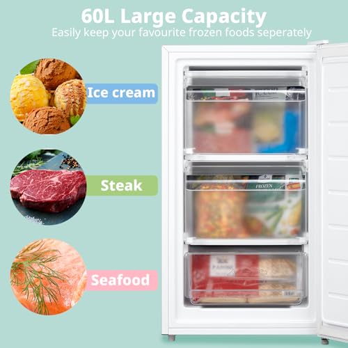 COMFEE' RCU60WH2(E) 60 Litre Freestanding Under Counter, 48cm Upright Freezer Adjustable Thermostat