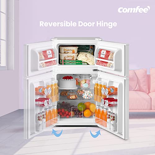 COMFEE' RCT87WH2(E) 87L Under Counter Fridge Freezer, Interior Light, Adjustable Shelves