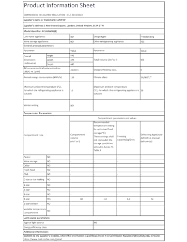 COMFEE' RCU60WH2(E) 60 Litre Freestanding Under Counter, 48cm Upright Freezer Adjustable Thermostat