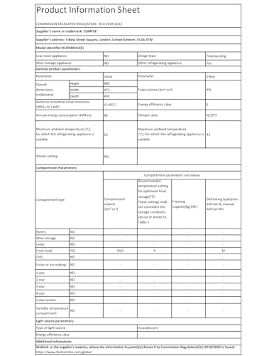 COMFEE' RCD93WH2(E) Under Counter Fridge, 93L Small Fridge with Cooler Box, Interior Light