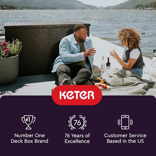 Keter XXL Java Resin Rattan Look Large Outdoor Lockable Storage Deck Box for Patio Furniture Cushions