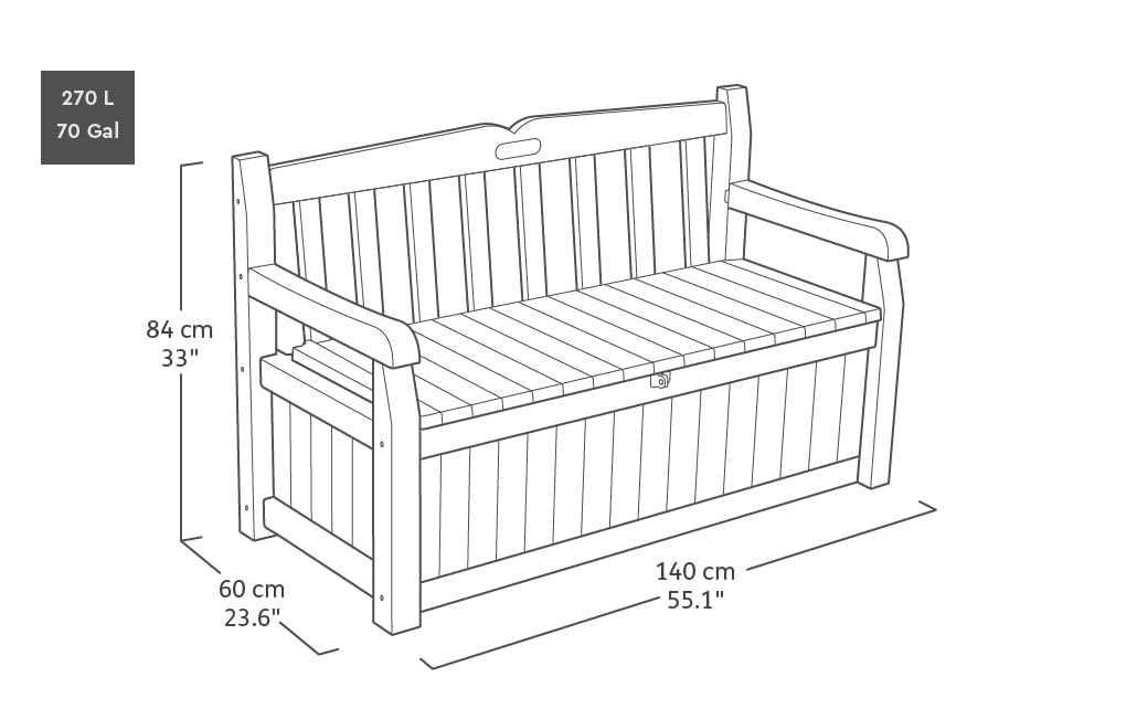 Keter Eden Bench 265L Outdoor 60% recycled Garden Furniture Storage Box Graphite & Light Grey