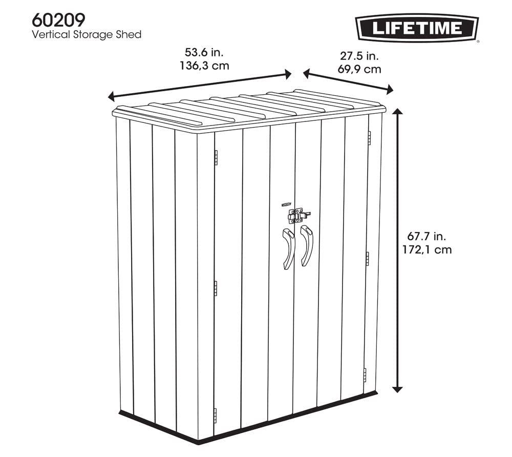 Lifetime 60209 Vertical Storage Shed (53 Cubic feet), Roof Brown, 74 x 142 x 174 cm
