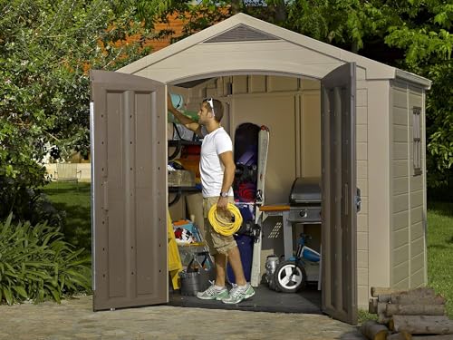 Keter Factor 8 x 6 ft Outdoor Storage Shed, Beige/Brown