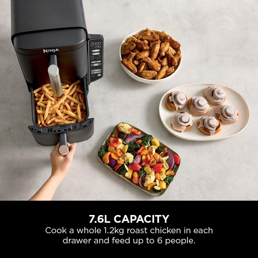 Ninja Double Stack Air Fryer, Vertical Dual Drawer Air Fryer with 4 cooking levels, 2 Drawers and 2 Racks, Black 