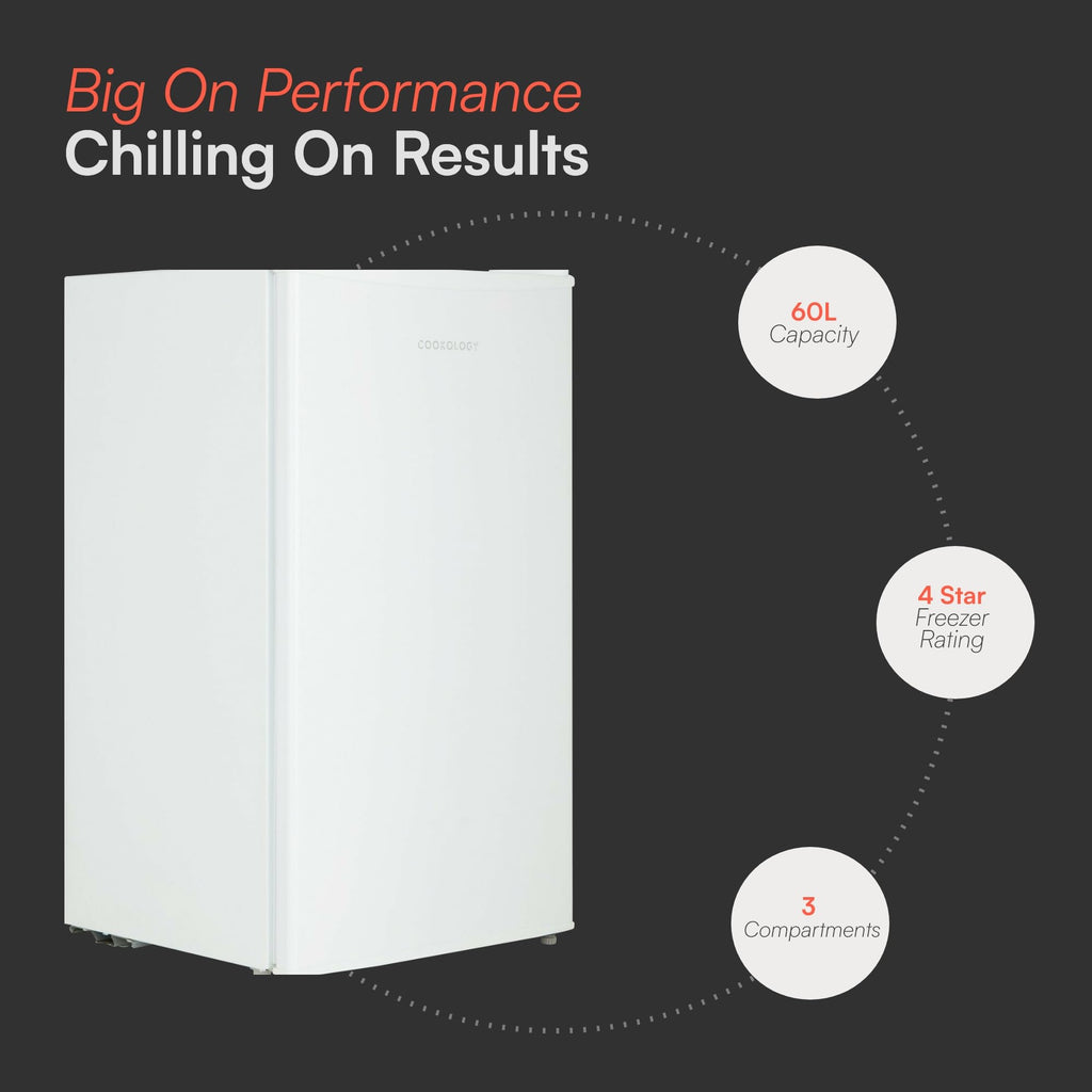 Cookology UCFZ60WH Freestanding Under Counter Freezer in White - 60 Litre Capacity -