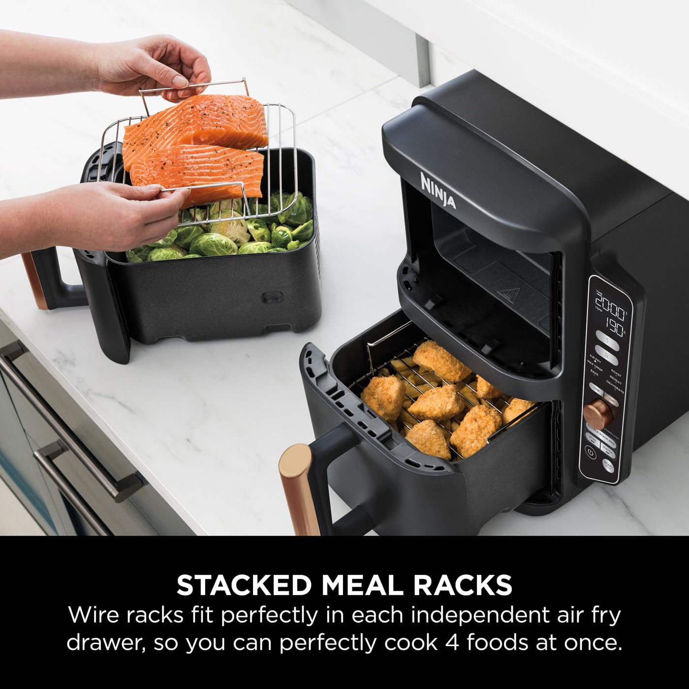 Ninja Double Stack XL Air Fryer, Vertical Dual Drawer Air Fryer with 4 cooking levels, Copper Black