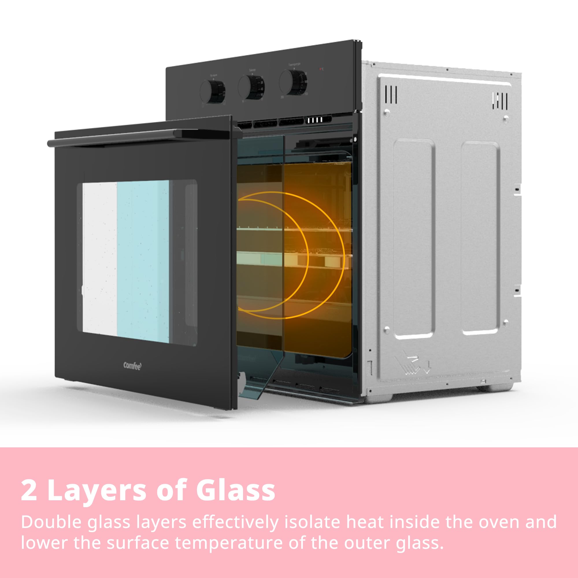 COMFEE' 60cm Built-in Electric Fan Oven, 60 Litre, 8 Oven Function with Air Fry