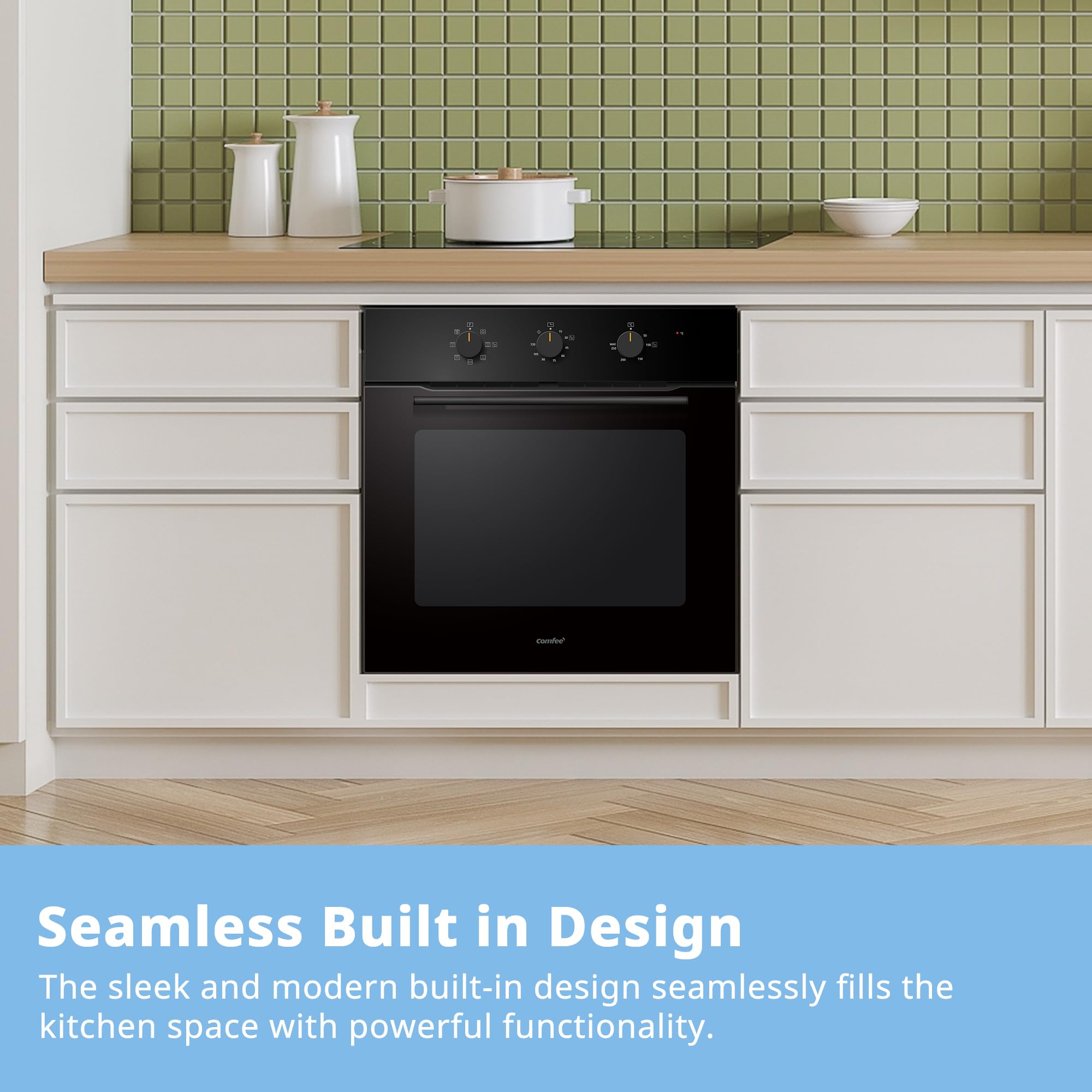 COMFEE' 60cm Built-in Electric Fan Oven, 60 Litre, 8 Oven Function with Air Fry