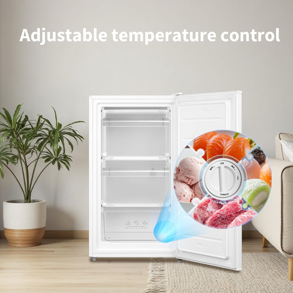 COMFEE' RCU60WH2(E) 60 Litre Freestanding Under Counter, 48cm Upright Freezer Adjustable Thermostat