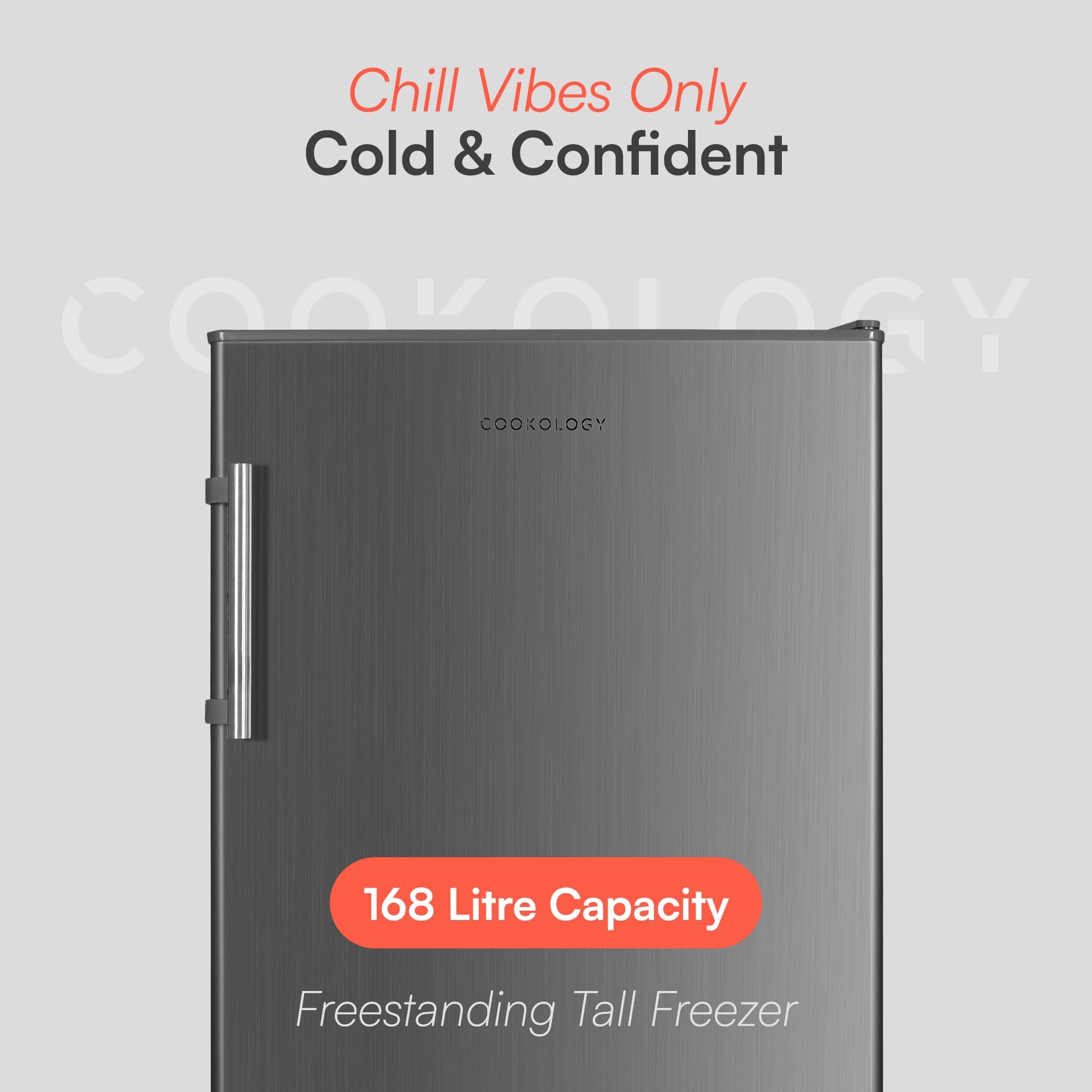 Cookology CTFZ163IX Tall Freestanding Freezer in Inox - Upright Freezer - 168 Litre Capacity