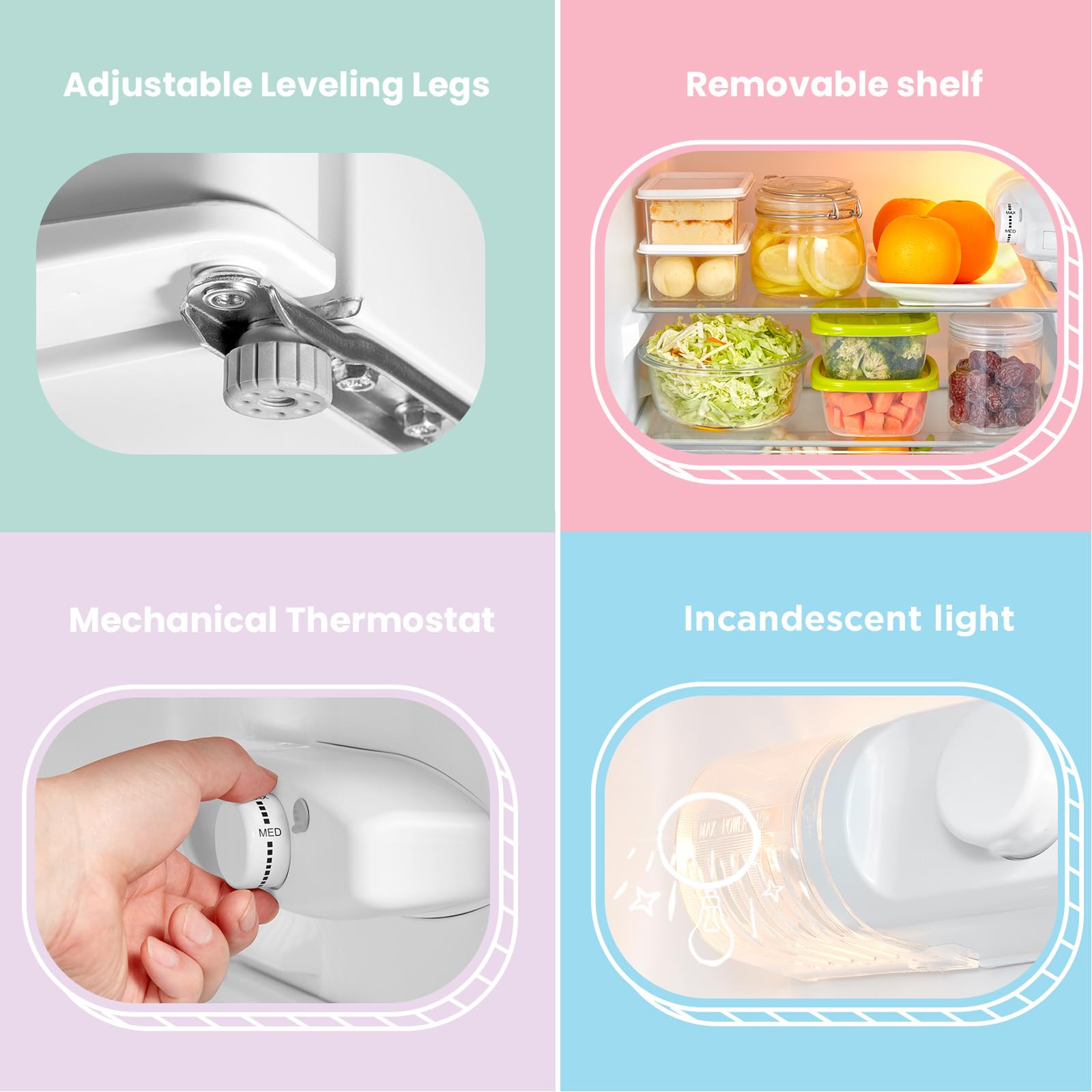 COMFEE' RCT87WH2(E) 87L Under Counter Fridge Freezer, Interior Light, Adjustable Shelves