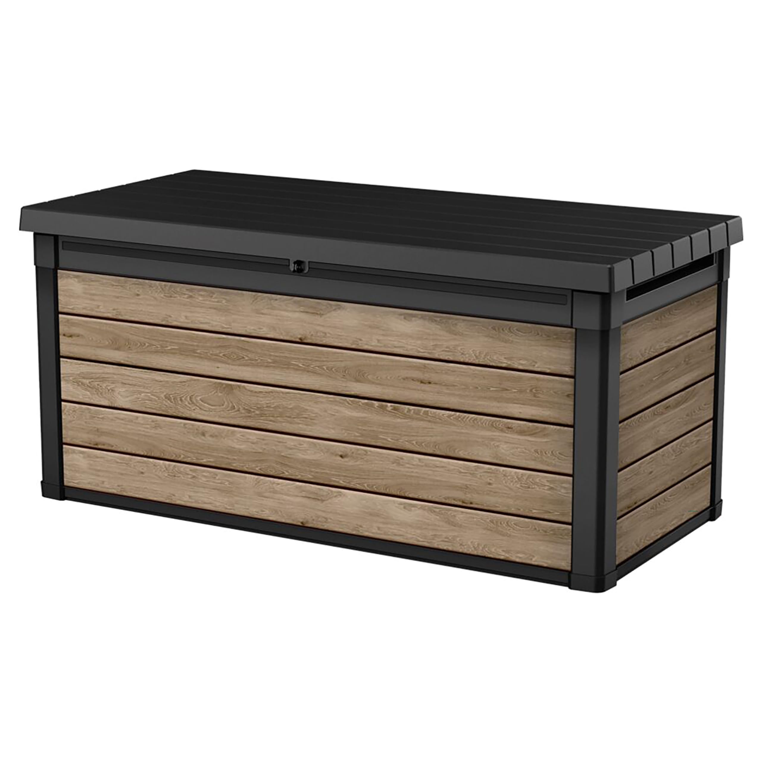 Keter Signature 570L Outdoor Storage Box – Ashwood Brown | Lockable Weatherproof Garden Deck Box & Bench
