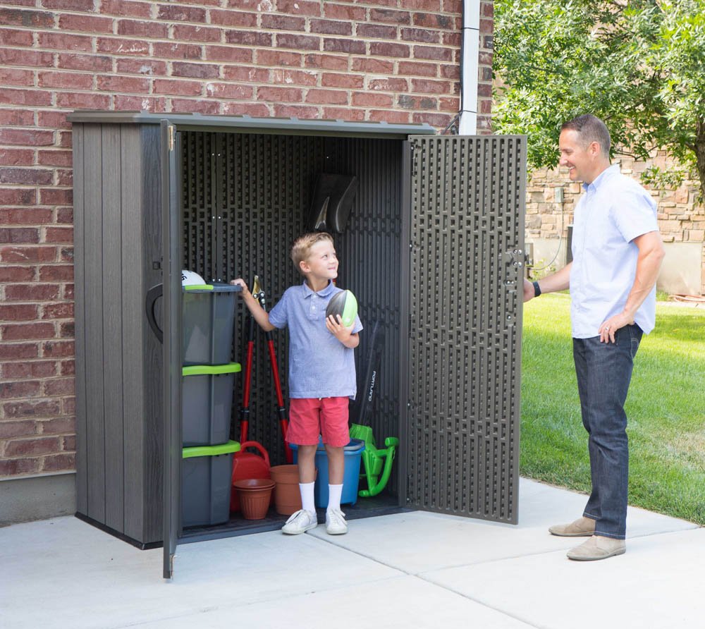 Lifetime 60209 Vertical Storage Shed (53 Cubic feet), Roof Brown, 74 x 142 x 174 cm