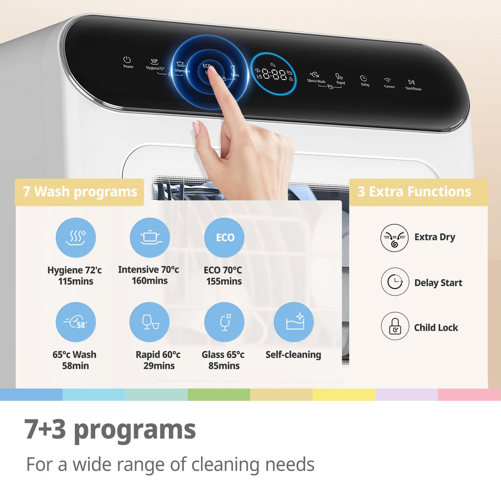 COMFEE' Table Top Dishwasher 7+3 Programs Mini Tabletop Dishwasher No Plumbing - White