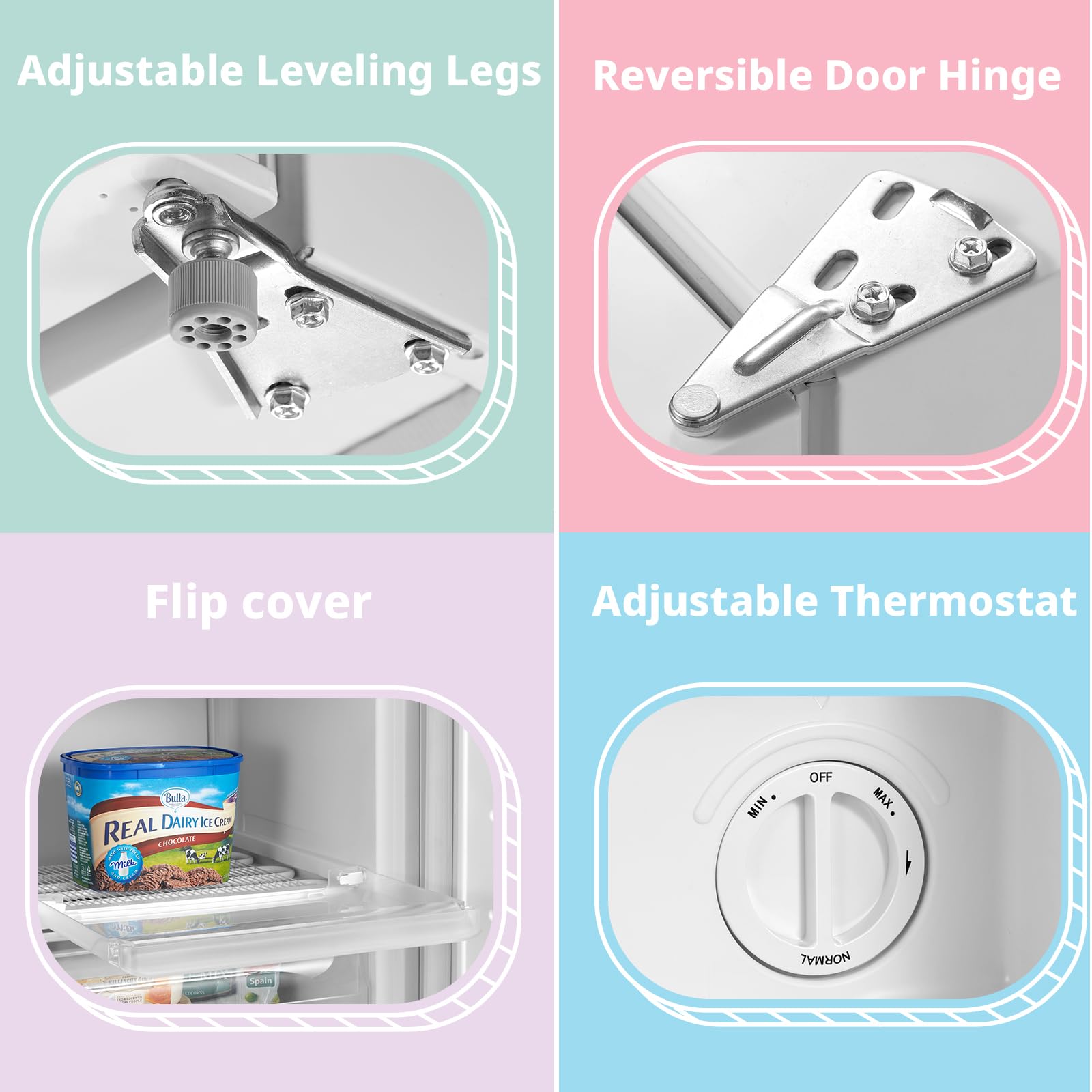 COMFEE' RCU60WH2(E) 60 Litre Freestanding Under Counter, 48cm Upright Freezer Adjustable Thermostat