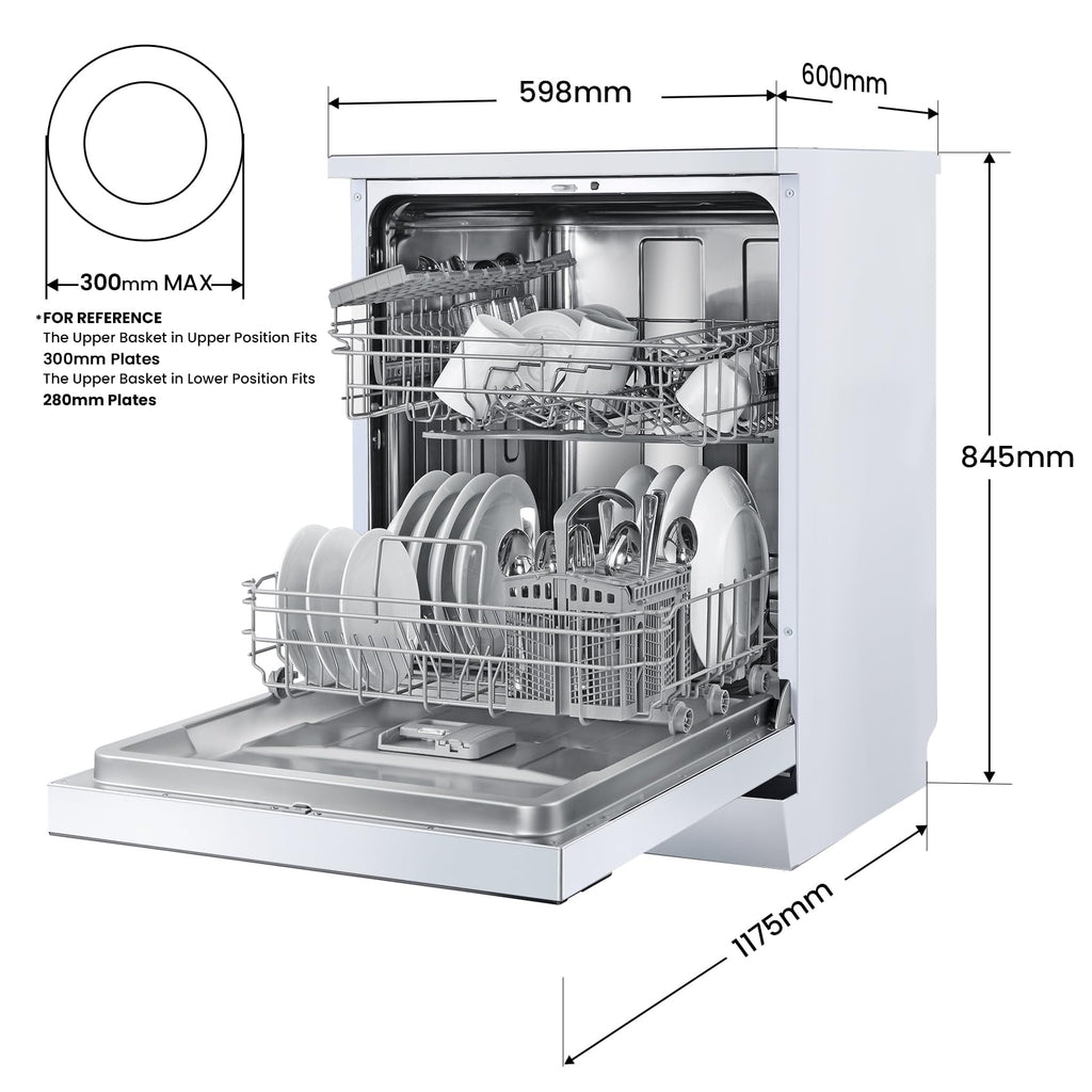 COMFEE' Freestanding Dishwasher FD1435E-W with 14 place settings, Full Size, 44dB, Wide LED Display