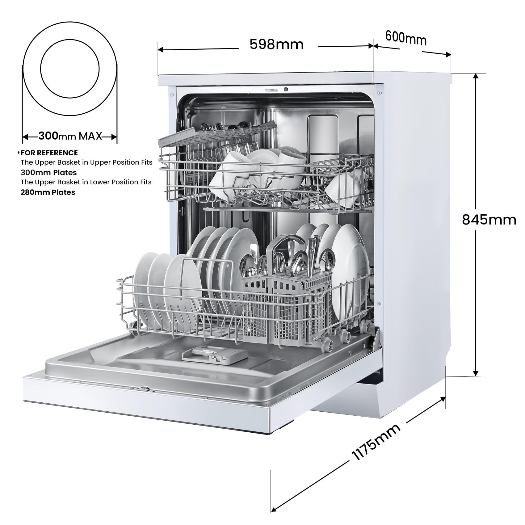 COMFEE' Freestanding Dishwasher FD1435E-W with 14 place settings, Full Size, 44dB, Wide LED Display