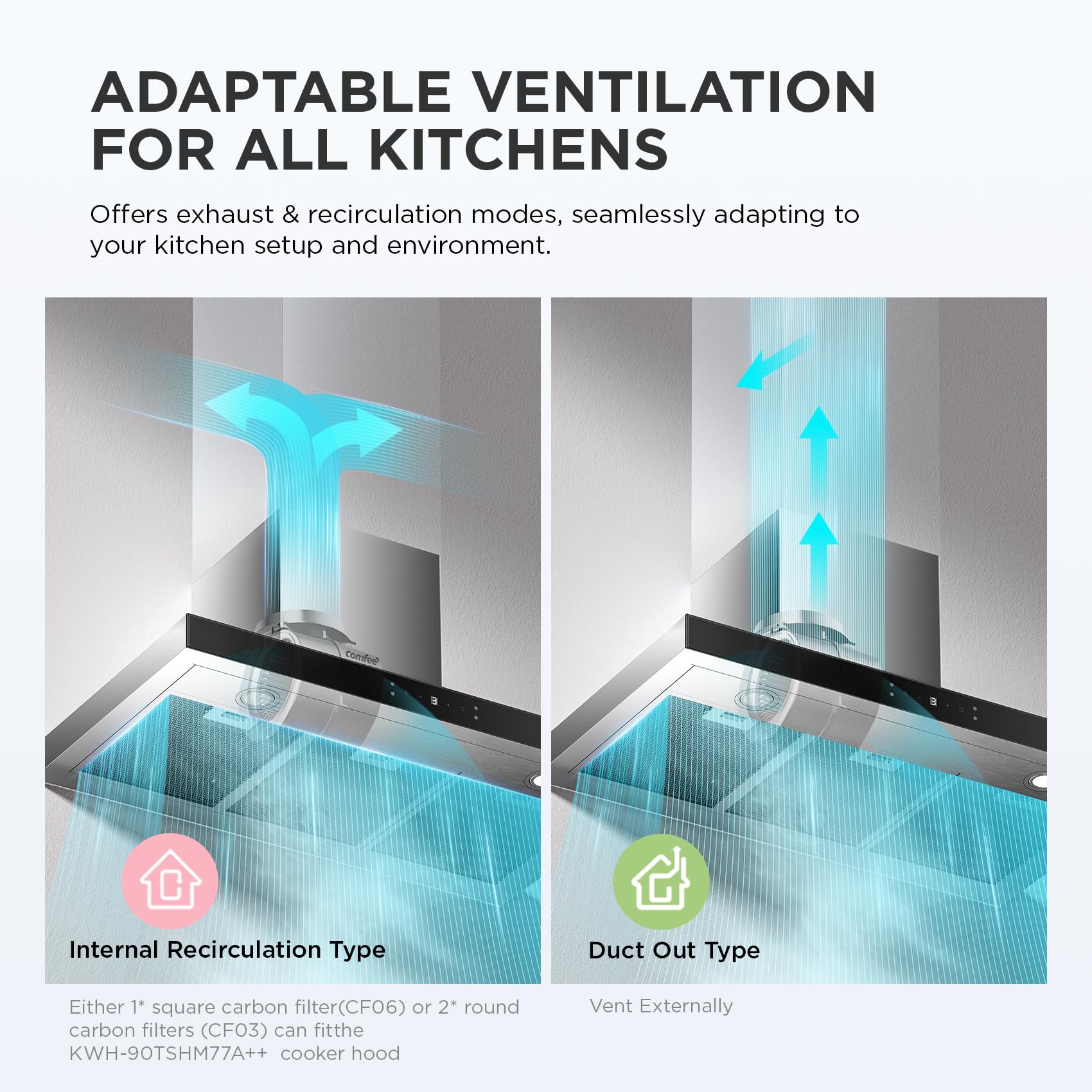COMFEE' 90 cm Chimney Hood 90M77 Class A+++ Stainless Steel Extractor Hood