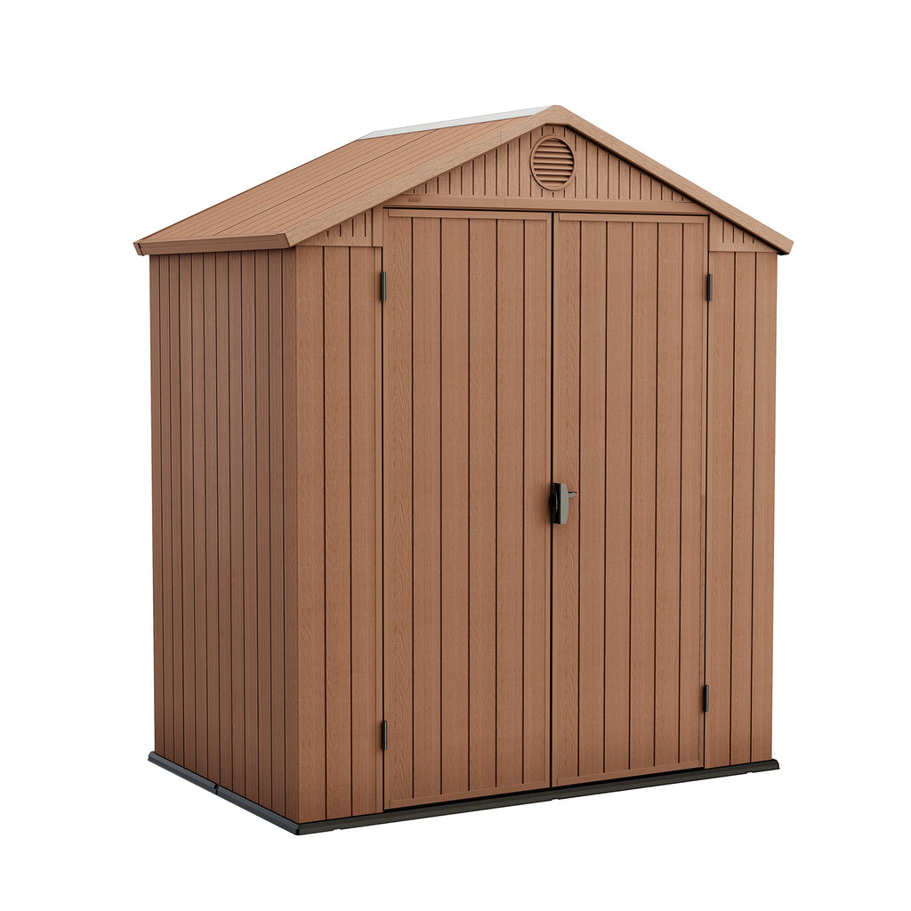 Keter Darwin Outdoor Apex Double Door Garden Storage Shed 6 X 4ft Brown Wood Look And Feel | Fade Free
