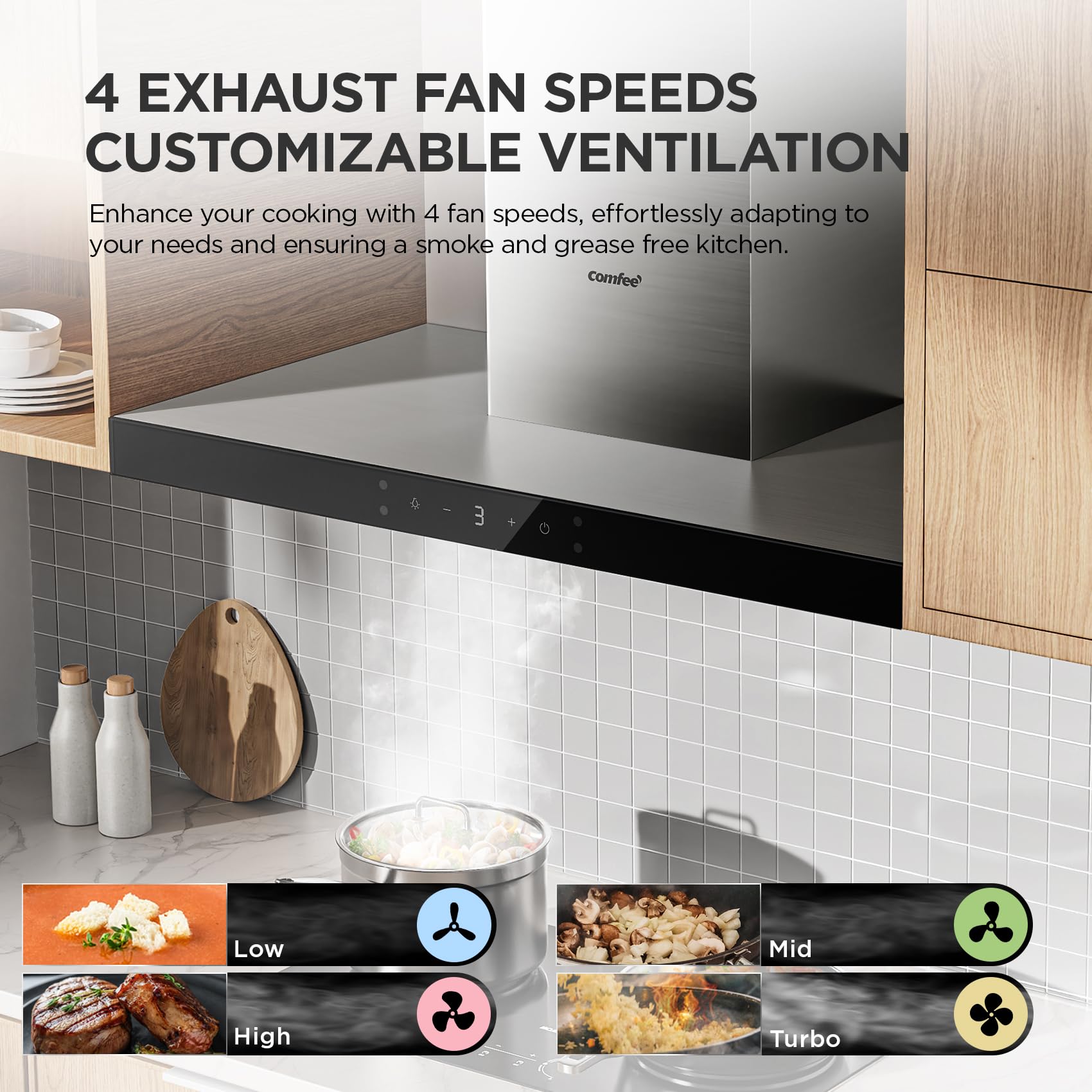 COMFEE' 90 cm Chimney Hood 90M77 Class A+++ Stainless Steel Extractor Hood