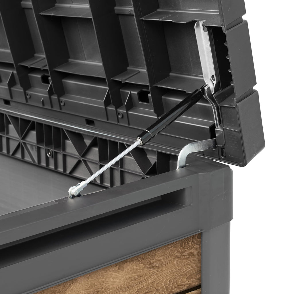 Keter Signature 570L Outdoor Storage Box – Ashwood Brown | Lockable Weatherproof Garden Deck Box & Bench