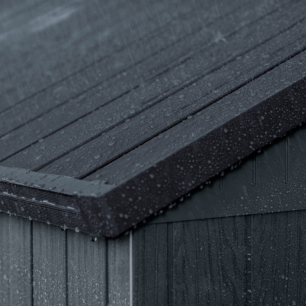 Keter Darwin Outdoor Apex Double Door Garden Storage Shed 6 x 8ft Grey Evotech+ Wood Look and Feel