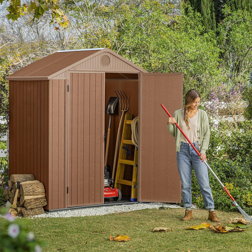 Keter Darwin Outdoor Apex Double Door Garden Storage Shed 6 X 4ft Brown Wood Look And Feel | Fade Free